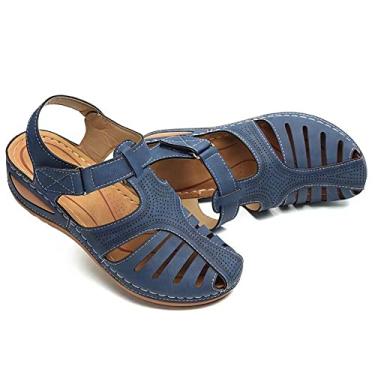 Imagem de Sandálias Fechadas - Elegante Design Oco Plataforma Mulheres Wedge Sandal | Sapatos verão com fivela no tornozelo para mulheres Fovolat