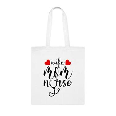 Imagem de Wife Mom Nurse Tote bag, Mom idea, Gift For Wife, Nurse Shoulder Bag, Wife reutilizable, Gift for Mom from Favorite Husband, Daughter, Son And Kids, Branco