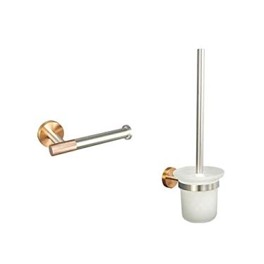 Imagem de Gancho de toalha de montagem em parede de aço inoxidável ouro rosa escovado Suporte de papel para roupão de banho Gancho de toalha de banho Kit de acessórios para banheiro, conjunto de 2 peças