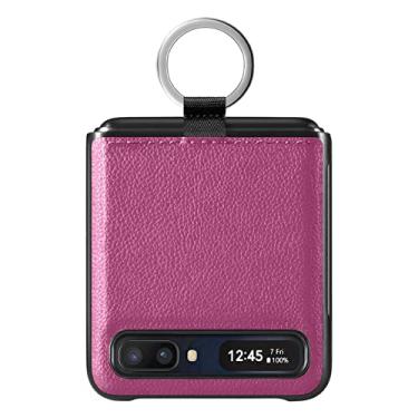 Imagem de Capa de couro de lichia com design dobrável para Samsung Galaxy Z Flip 3 Flip4 Flip 4 Flip3 5G Coque protetor à prova de choque, roxo, para Samsung Z Flip 4