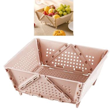 Imagem de Cesta Secar Frutas Verduras Vegetais Louças Dobravel Escoador Alimentos Cozinha Pia Copa Porta Objeto Decoraçao