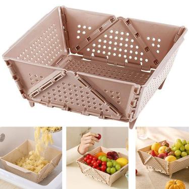 Imagem de Cesta Secar Frutas Verduras Vegetais Fruteira Dobravel Porta Objetos Cozinha Copa Pia Drenagem Alimentos Comida