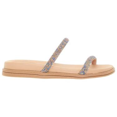 Imagem de Rasteirinha Feminina Tira Strass Papete Beira Rio (34, Bege/azul)