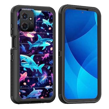 Imagem de smauncucn Capa para Moto G Power 5G 2023, proteção contra quedas à prova de poeira, resistente, 3 camadas, militar, resistente, durável, para Motorola Moto G Power 5G 2023, tubarão engraçado