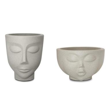 Imagem de Kit 2 Vaso Planta Face Rosto Menino N21 + Menina N13 Cimento - NUTRIPL