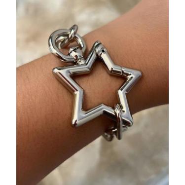 Imagem de Pulseira Corrente Elos Grosso Mosquetão Fecho Estrela Folheado Ouro 18