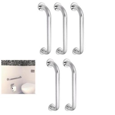Imagem de Alça de Apoio 30cm Inox Barra Kit 5 Unidades Acessibilidade Idoso Banh