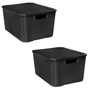 Imagem de Kit 2 Cestos Organizadores 15L Multiuso Decorativo Empilhável C/ Tampa