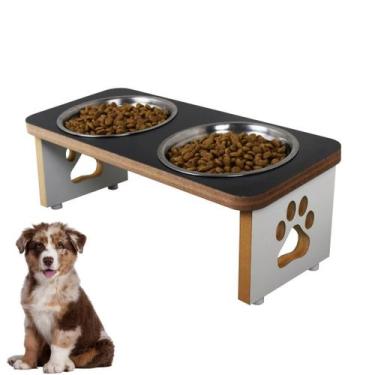 Imagem de Comedouro Pet Cachorro Elevado Duplo MDF Linha Basic - Preto - Maderac