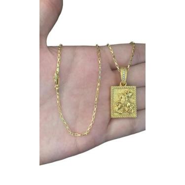 Imagem de Cordão Tijolinho 1Mm + Pingente São Jorge - Banhado A Ouro - Tojoia18K