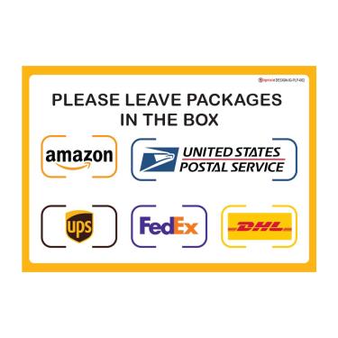 Imagem de IGNIXIA Pacote de 02 adesivos de sinal de entrega de pacotes, instruções de entrega para Amazon, FedEx, DHL, Ups, adesivo autoadesivo USPS Sign 25,4 x 17,8 cm com laminação brilhante