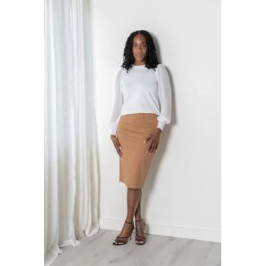 Imagem de Zac & Rachel Saia Ponte de Compressão Feminina com Pintucking e Costura Frontal, Marrom tabaco, XGG