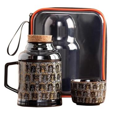 Imagem de Xícara De Chá De Cerâmica, Bule De Chá Grosso E Versátil E Copo De Caneca Com Rolha De Garrafa De Cortiça, Conjunto De Bule De Chá Pequeno Para Escritório Doméstico(Black3)