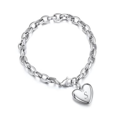 Imagem de Bracelete de coração com 26 iniciais em aço inoxidável personalizado da GoldChic Jewelry ajustável para mulheres/meninas, pulseiras de mãe e filha com alfabeto - (outros pingentes