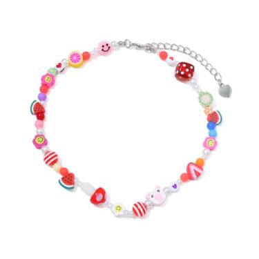 Imagem de Colar Y2K para mulheres, gargantilha de pérolas de frutas coloridas, colar fofo com contas de cogumelo Yin Yang, joia de resina feita à mão para meninas adolescentes, Resina, resina