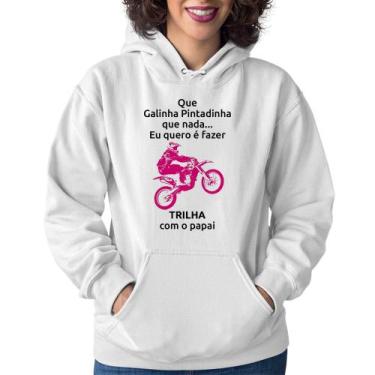 Imagem de Moletom Feminino Trilha com o papai (moto rosa) - Foca na Moda, Branco