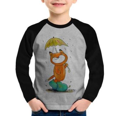 Imagem de Camiseta Raglan Infantil Raposa Fofinha Na Chuva Manga Longa - Foca na