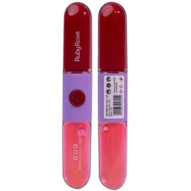 Imagem de Batom Líquido Gloss Duo 2 Em 1 Ruby Rose HBF569, LD12