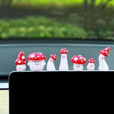 Imagem de Enfeites fofos de carro de cogumelo para painel, acessórios engraçados para espelho retrovisor, decoração de tela central de carro, decoração de painel de carro, acessórios de carro pequenos cogumelos