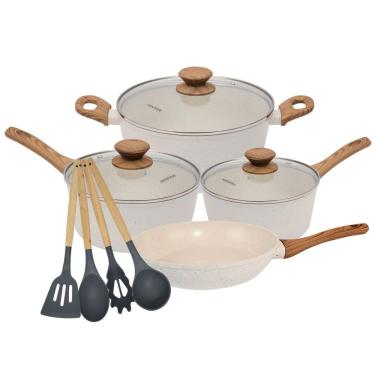 Imagem de Conjunto de Panelas Indução Revestimento Cerâmica Style Cook Mármol 8 Peças - Mimo Style