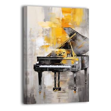 Imagem de LURENCZH Arte de parede em tela musical em aquarela impressões de imagens de piano pinturas abstratas de instrumentos musicais para sala de concertos decoração de escritório emolduradas (Música-1,12