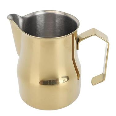 Imagem de Copo de jarro de leite, espumador de leite de aço inoxidável de 450 ml, jarro de decantador de café, cappuccino, espumador de leite, ferramenta barista para casa, café, escritório (dourado)