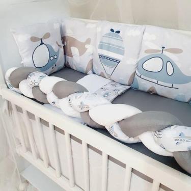 Imagem de Kit Mini Berço 12 peças  Saia de Berço Menino Balão Cinza - Carinha de