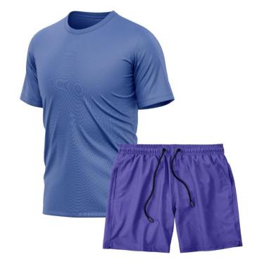 Imagem de Kit Camiseta Manga Curta Dry Azul + Short Tactel Academia Caminhada Gênero:Homem;Tamanho:GG;Cor:-Masculino
