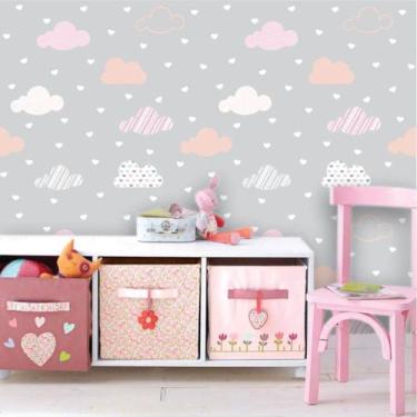Imagem de Papel de Parede Autocolante Infantil Nuvens com Corações 250 - Inove P