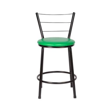 Imagem de Banqueta Baixa Compacta com Assento em Corino Encosto 3 Ferrinhos Ideal para Cozinha Balcão ou Área Gourmet (VERDE)