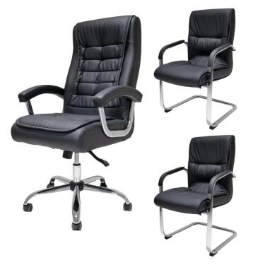 Imagem de 1 Cadeira Presidente Big + 2 Fixa Big Preto Design Conforto Preto