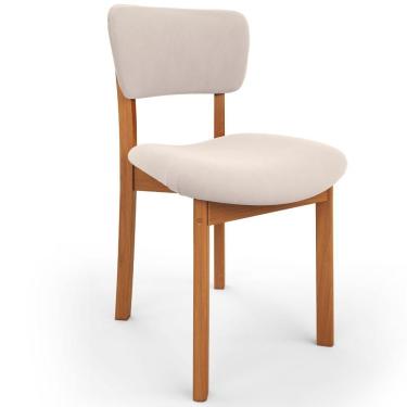 Imagem de Cadeira Dara para Sala de Jantar Estrutura em Madeira Estofada em Suede Bege Confortável