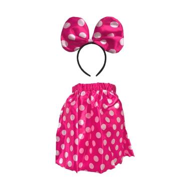 Imagem de Kit Minnie Infantil Com Saia E Tiara Cor Poá Pink