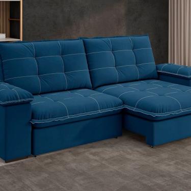Imagem de Sofá Fofao Premium Slim 2.50 Cm Retrátil E Reclinável 4 Lugares Azul Marinho
