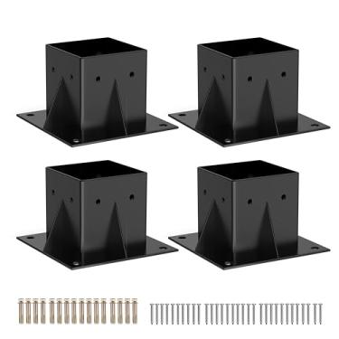 Imagem de Suportes de poste de 10 x 10 cm para postes de madeira, kit de base de poste DIY para trabalhos em madeira resistentes, instalação fácil para gazebos, pérgulas de pátio, cabine de madeira (tamanho