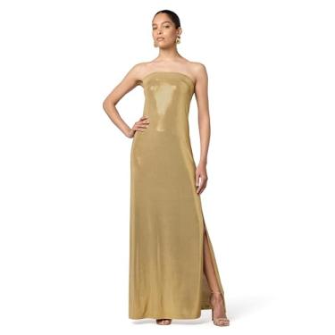 Imagem de Norma Kamali Vestido feminino sem alças com fenda lateral, Dourado, PP