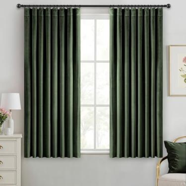 Imagem de Cortinas de veludo verde-oliva 153 cm de comprimento blackout com isolamento térmico à prova de som, cortinas de escurecimento de quarto, cortinas de janela plissadas para quarto, sala de estar, 130 x