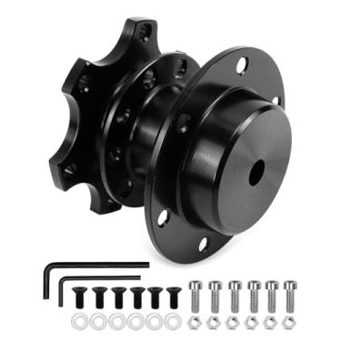 Imagem de YHK Adaptador universal para volante de carro, kit de encaixe de alumínio de 6 furos, adaptador de cubo de volante para corrida/rally/automobilismo com parafusos de montagem (preto)