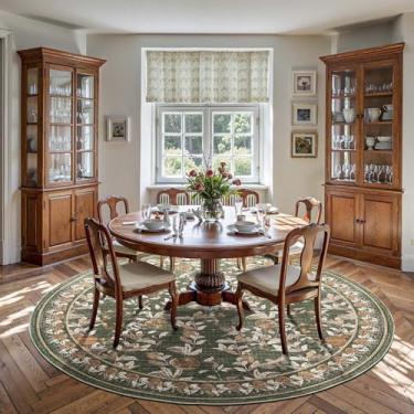 Imagem de jinchan Tapete redondo floral de 2,4 m, lavável, vintage, macio, antiderrapante, laranja, verde, 2,5 m, círculo tapete com destaque para sala de estar, sala de jantar, quarto, escritório em casa