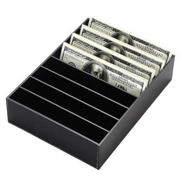 Imagem de Hipiwe Bandeja de armazenamento SAFECash com 8 compartimentos, organizador de dinheiro com divisórias removíveis, suporte de acrílico preto, suporte de mesa para envelope e dinheiro
