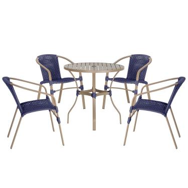 Imagem de 04 Cadeiras Floripa E Mesa Roma 100cm Fendi Trama Original Azul