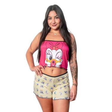 Imagem de Baby Doll Pijama Cropped Estampado Personagens e Short Ondinha Design 