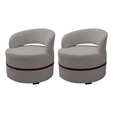 Imagem de Kit 2 Poltronas Decorativa Luana Estofada para Sala Linho Cinza