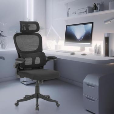 Imagem de Cadeira de escritório, design ergonômico com suporte lombar independente, malha respirável e encosto de cabeça ajustável (Preto)