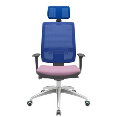 Imagem de Cadeira Office Brizza Tela Azul Com Encosto Assento Vinil Lilás Autoco