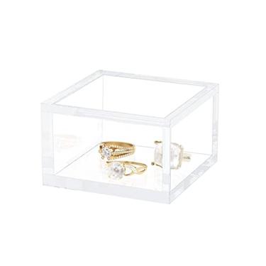 Imagem de AITEE Caixa de acrílico pequena com tampa, estojo de exibição de cubo transparente, caixa quadrada multiuso para segurar grampos, clipes de papel, carimbos, exibição no escritório, casa
