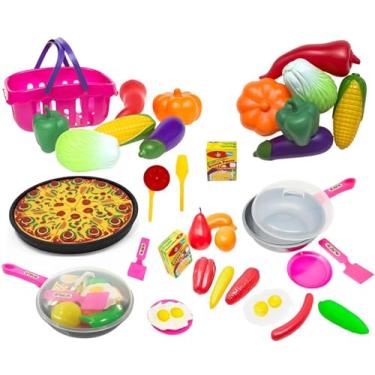 Imagem de Kit Cozinha Infantil 28 Peças Didáticas Comidinhas De Brinquedo Pizza Legumes