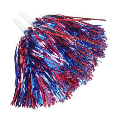 Imagem de Hooshing 12 peças de pompons vermelhos e azuis para líderes de torcida fofos e metálicos com alça de bastão para equipes de dança e festas esportivas esquadrões de torcida