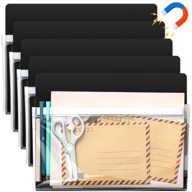 Imagem de Henoyso Suporte magnético de papel com 5 peças, caneta magnética apagável a seco, organizador de bolso de geladeira para quadro branco, 24 x 30 cm (preto)