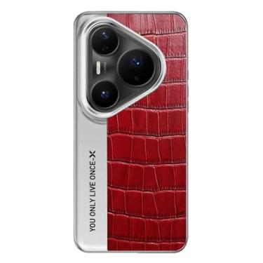 Imagem de HAOMRIYL Capa de couro para Huawei Pura 80 Ultra/80 Pro +/80 Pro/80, capa de textura de crocodilo de colisão de cor fina anti queda capa de telefone moderna, vermelha, 80 Pro +